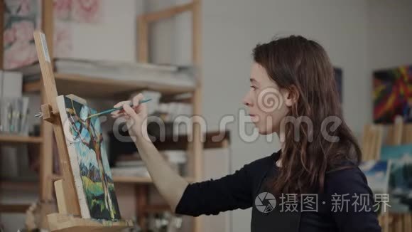 油画中的艺术家绘画景观视频