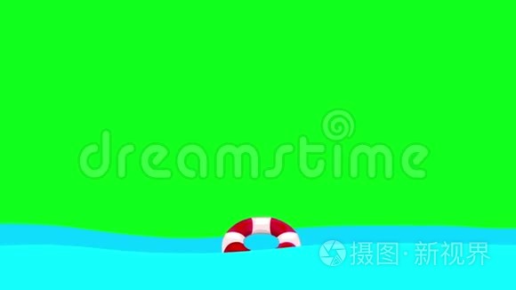 绿屏上漂浮在海上的救生圈视频