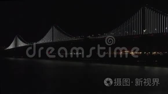 加州旧金山海湾大桥的夜间灯光视频