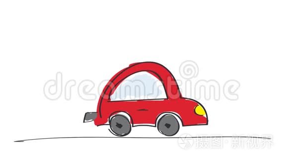 红色汽车动画，动画手绘卡通插图，能够循环