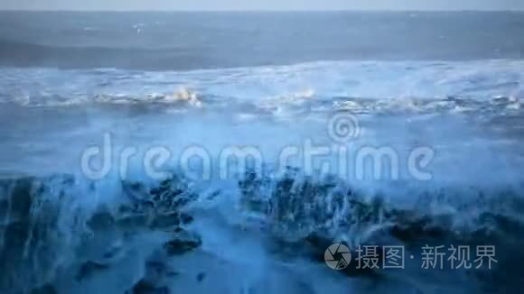 海滩黑色海洋冰岛视频