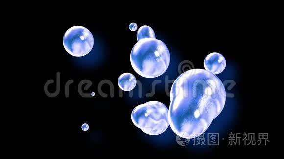 把流星的抽象背景放大，就像玻璃滴或充满蓝色火花的球体融合在一起，