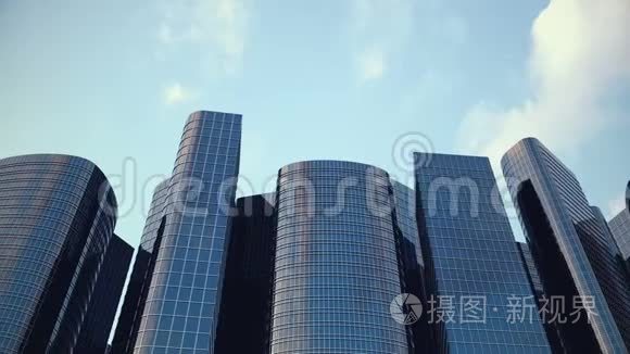 高角度垂直方法城市解决城市与摩天大楼，写字楼和公寓，3D