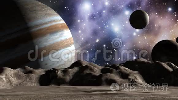 太空景观中的木星和卫星视频
