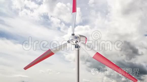 在美丽的云层背景下的风力发电机，使用替代能源方法的概念
