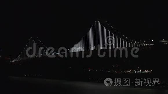 加州旧金山海湾大桥的夜间灯光视频