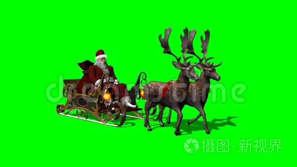 有雪橇的圣诞老人和跑步的驯鹿视频