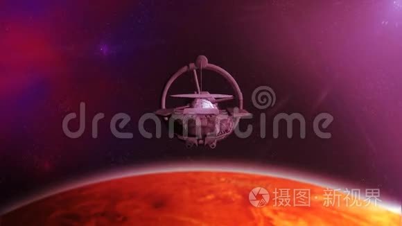 未来宇宙飞船飞越行星前景视频