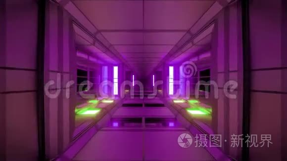 未来主义科幻飞机库隧道走廊与玻璃窗3d插图现场壁纸运动背景无尽