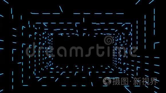 蓝色霓虹灯网格室环境图形元素视频