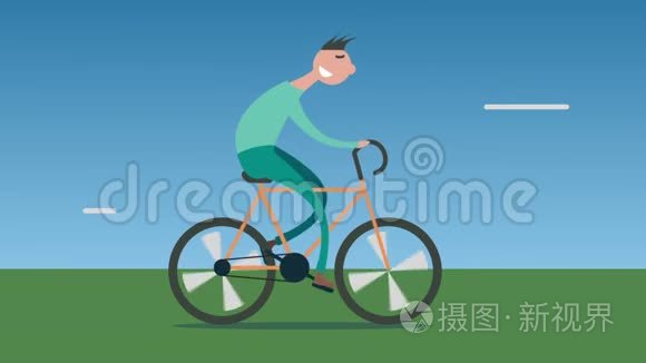 卡通人骑自行车上路视频