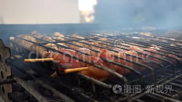 煤火烧烤肉食品视频