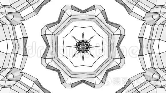 黑白立体万花筒图案动画摘要3d渲染