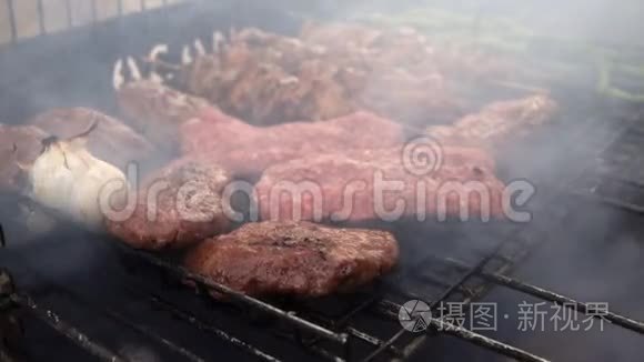 煤火烧烤肉食品视频