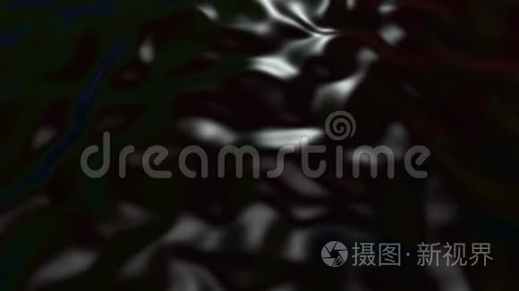 抽象的黑色丝质织物在空气中缓慢地形成美丽的褶皱。 波状组织表面4k三维动画