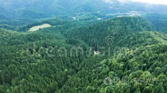 带绿色森林的空中山景