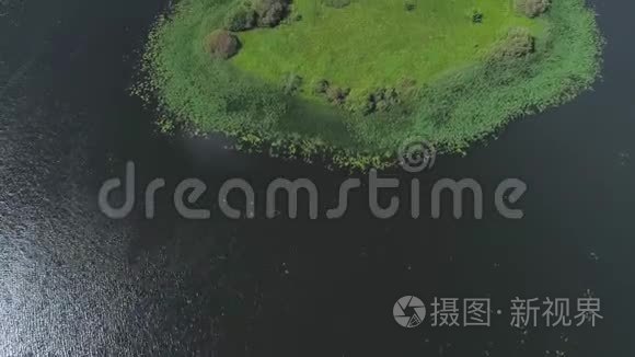 飞越湖泊和草地