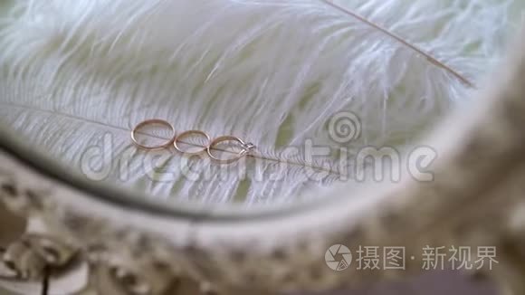 结婚戒指。 婚姻象征的配对。 新娘和新郎成为妻子和丈夫的爱。 婚姻象征。