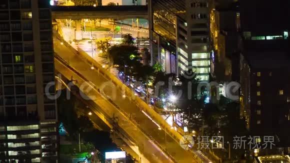 曼谷高速公路街道交通夜间中断视频