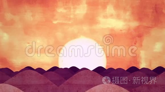 日出或日落时沙漠沙丘动画视频