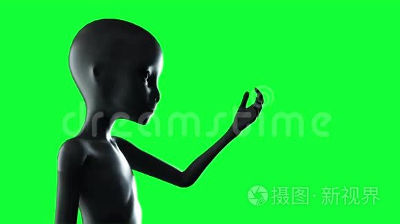 外星人伸出的手。 UFO未来主义概念。 绿色屏幕动画。