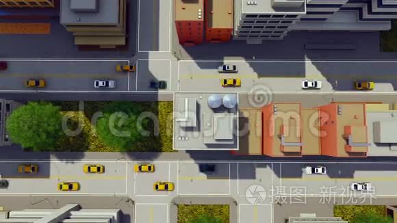 大型卡通城市街道交通视频
