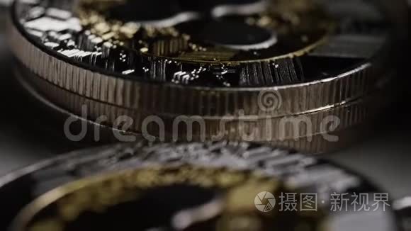 比特币数字加密货币的旋转镜头视频