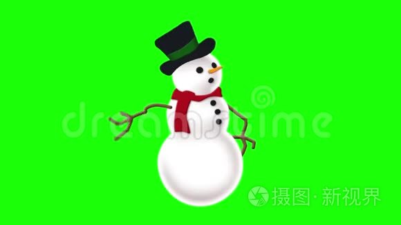 绿色屏幕上的动画雪人