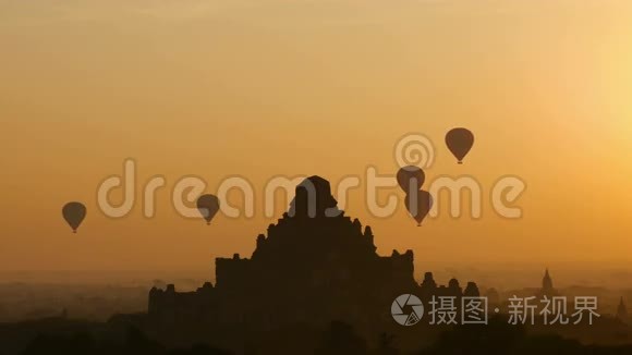 缅甸巴根平原上空热气球视频