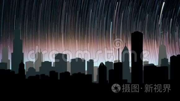 夜晚城市的星光夜景。可循环。