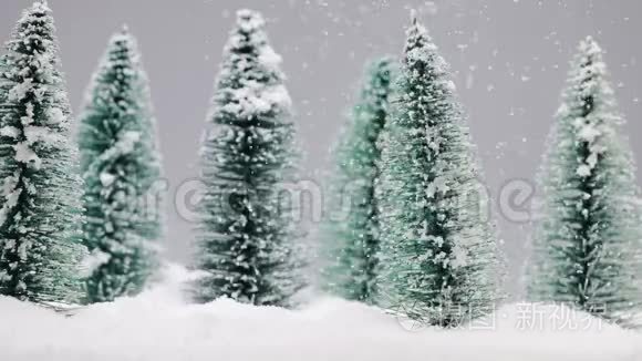 降雪时的圣诞树