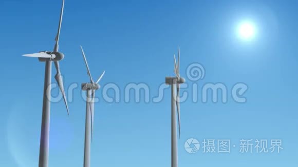 风力发电机三维渲染循环动画视频