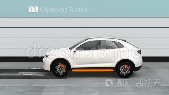 电动SUV汽车在电池交换站交换电池