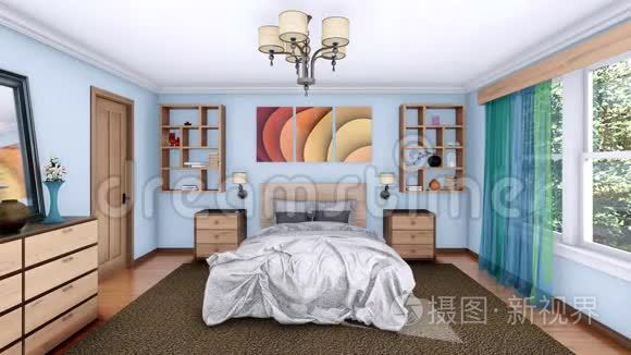 舒适的现代卧室室内三维动画视频