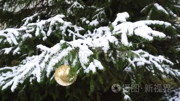 雪地里的圣诞装饰品