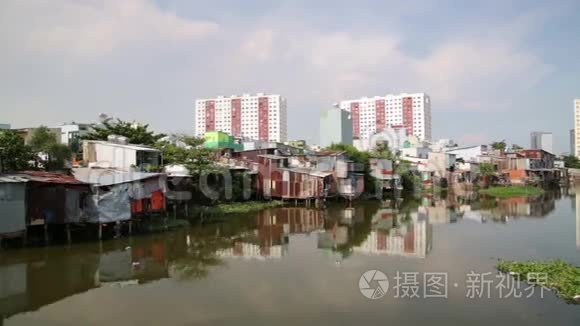 越南西贡河畔胡志明市贫民窟视频