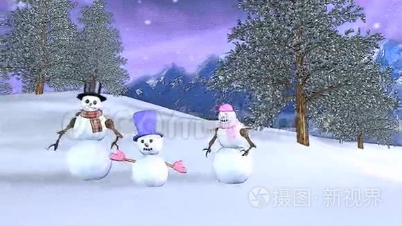 雪人家族的水彩纸视频