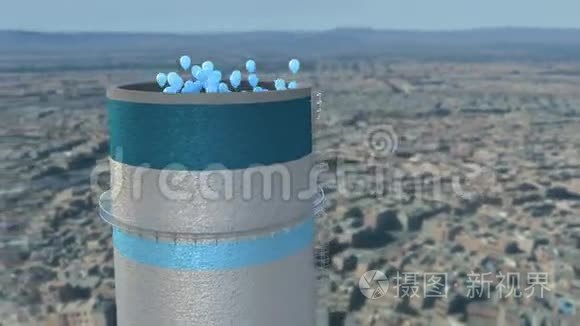 从塔上飞气球的污染生态概念视频