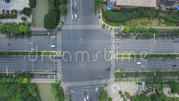 中国南京交通路口鸟瞰图视频