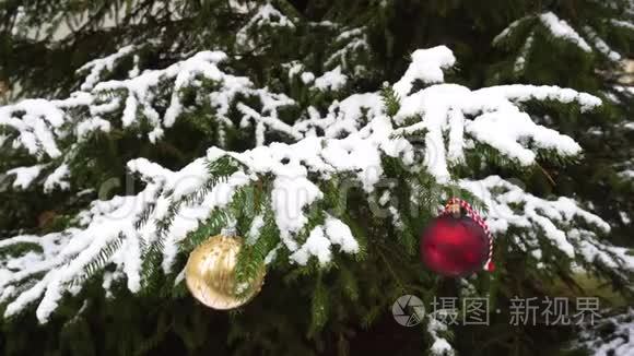 雪地里的圣诞装饰品视频