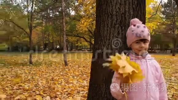 快乐的孩子玩秋叶.