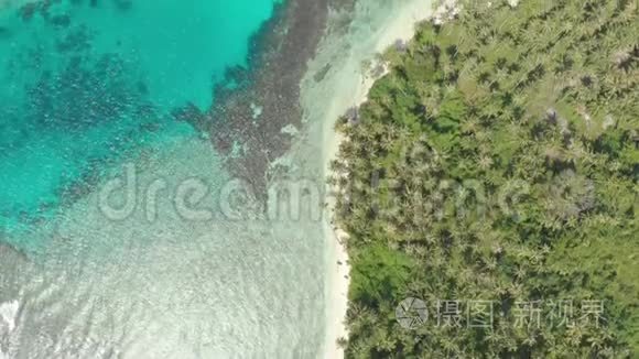 空中：飞越热带岛屿白色海滩加勒比海绿松石水珊瑚礁。 印度尼西亚苏门答腊巴尼亚克群岛。 导游