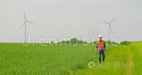 风车农场风力涡轮机检查视频