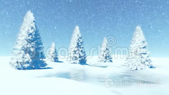 简单的白天冬季景观，雪时有毛