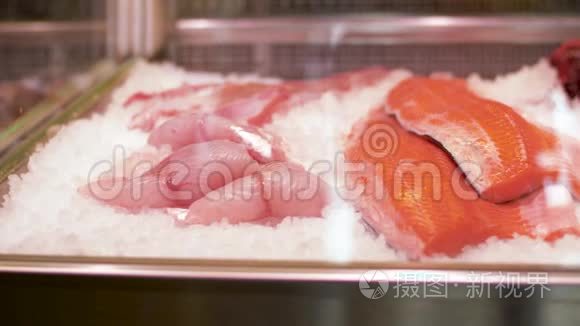 鱼店冰箱里的冰鲜海鲜视频