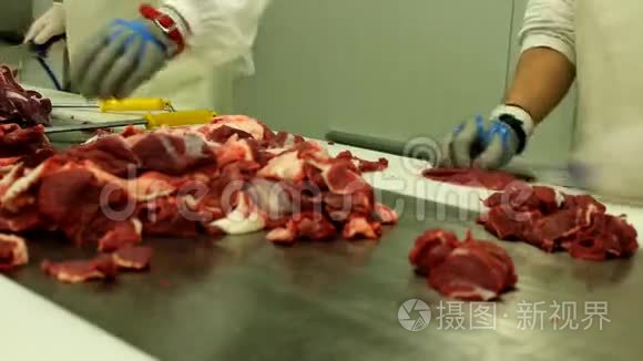 在工厂里切碎生肉视频