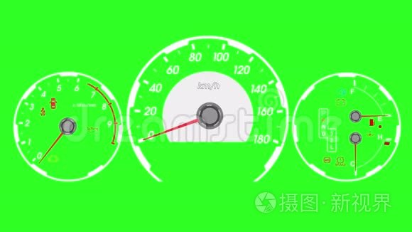 速计跑车，启动加速和制动.. 绿色屏幕背景。 4k动画。