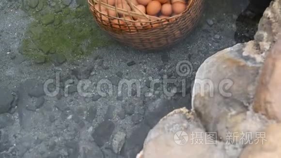 在矿物池里煮鸡蛋视频