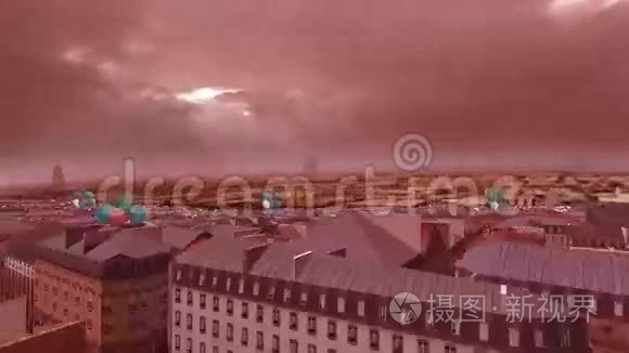 气球飞过三维城市视频