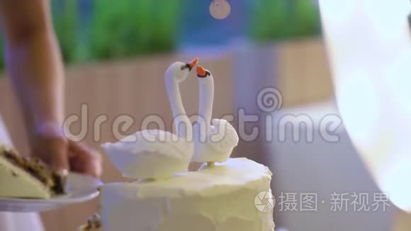 婚礼庆典蛋糕新娘新郎切割视频